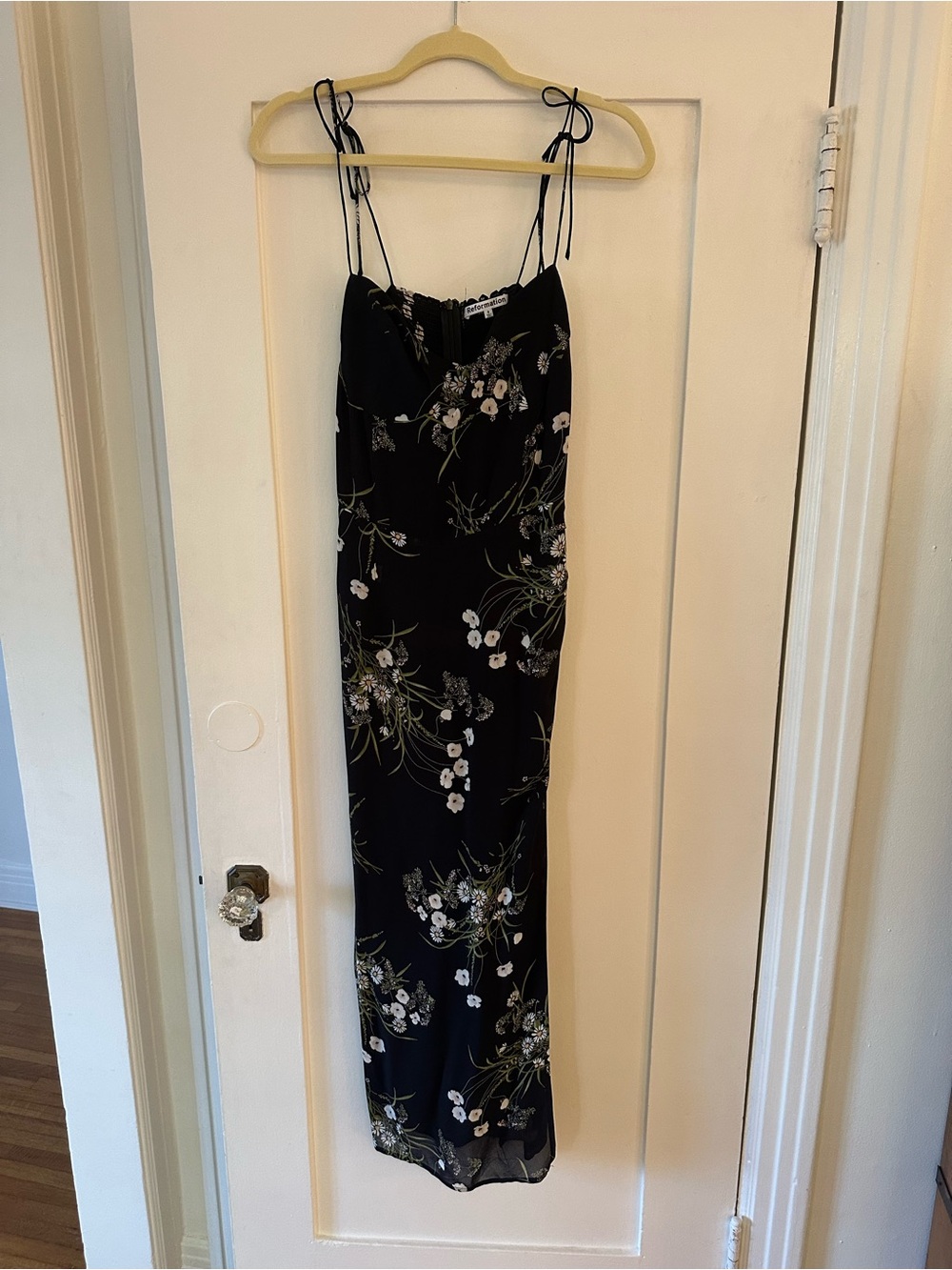 Reformation Black Floral Spaghetti-Strap Midi Dress - Picture 4 of 5